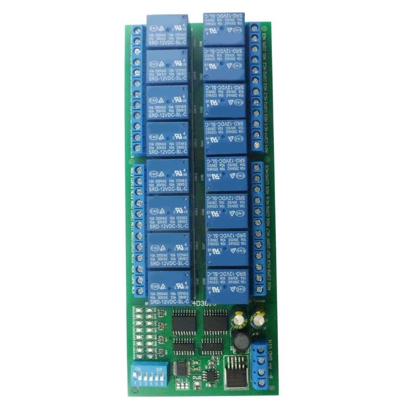 16 Channel Relay Module DC 12V MODBUS RTU RS485 Relay Module Board PLC Controller Serial Port Switch Standby Current 11M