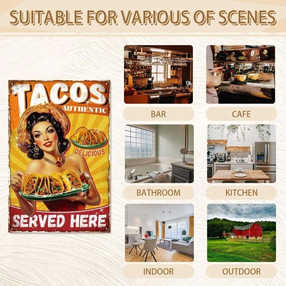 Vintage Metal Tin Wall Sign 8x12 Kitchen Decor Retro Mexican Taco Art Home Bar Cafe
