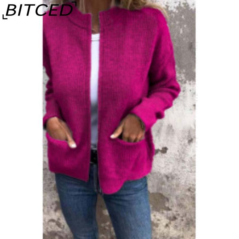 

BITCED Autumn/Winter Women s Casual Fashion Solid-Colour Pocket Cardigan Jacket XXXXXL розы красного