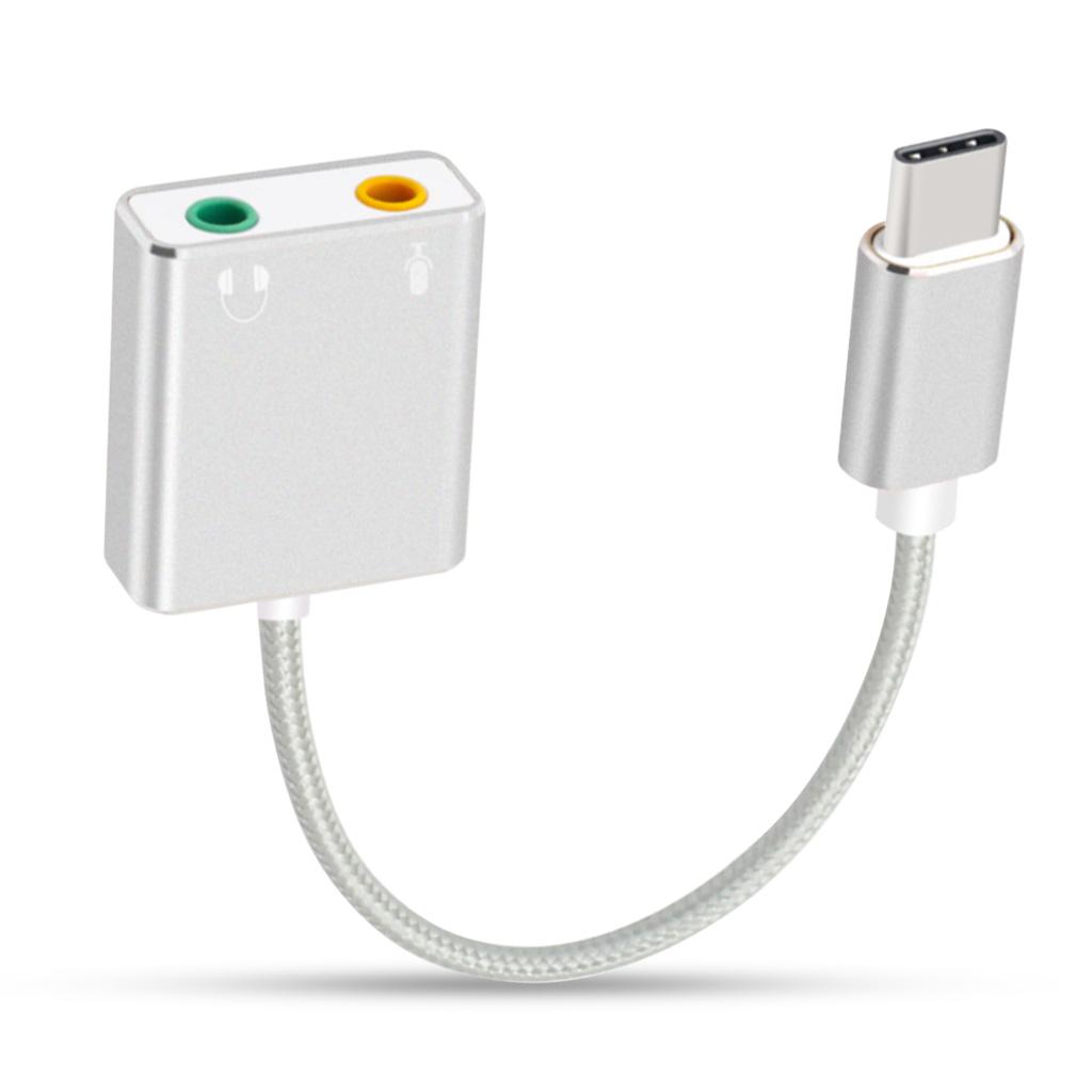 USB Type-C ljudadapter Extern stereoljudkort med 3,5 mm hörlurs- och mikrofonuttag Plug and Play Inga drivrutiner krävs