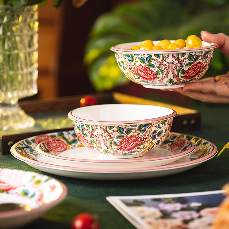 European Ceramic Western Steak Plate Painted Rose Dinner Plate Both That Noodle Bowl Dessert Main Course Dish Kitchen Tableware