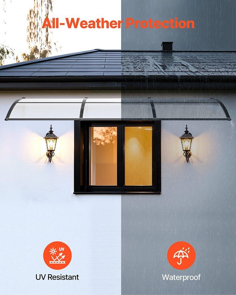 Awnings for Door Entrance, 38 X 117 In, Exterior Front Door Window Awnings with Drainage & ABS Bracket, Rain Snow Sun Protection, Overhang