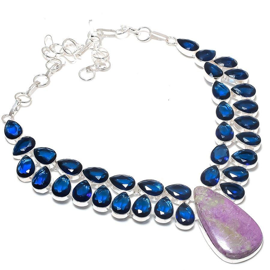Natural Purpurite, Quartz Gemstone 925 Sterling Silver Jewelry Necklace 18" Y5S36