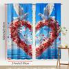 2PCS blue background   red rose   white dove curtains   romantic and festive   bedroom and living room   drawbar pocket style