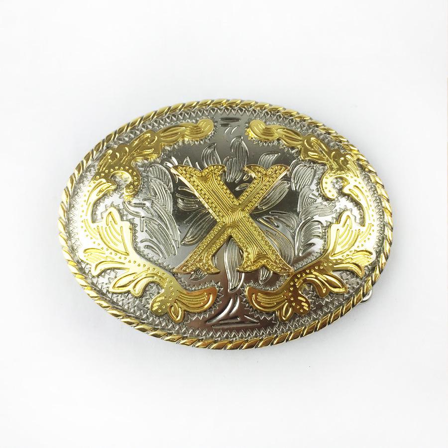 White K Gold Inlay Pattern B Letter Casual Leather Belt Buckle