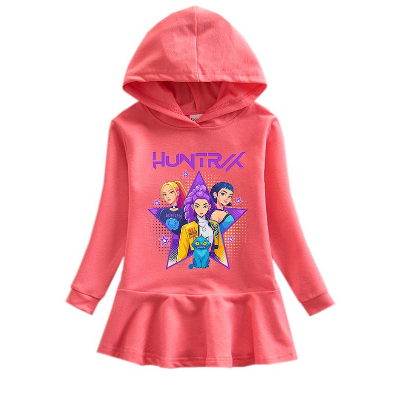 Frühling Herbst Kpop Hexenjagd Team Lotusblatt Rand Cartoon Regenbogen Mädchenkleid Baumwolle Langarm Hoodie Hundert Falten Prinzessinnenkleid