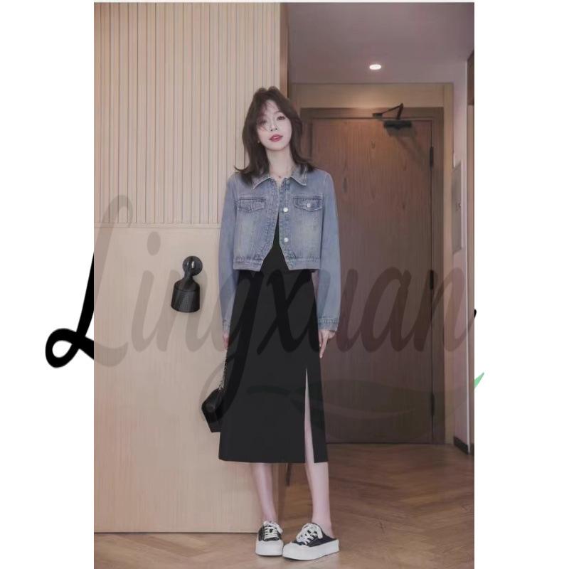 

Женская ретро-джинсовая короткая куртка - Универсальный стиль для осени/зимы Large синий