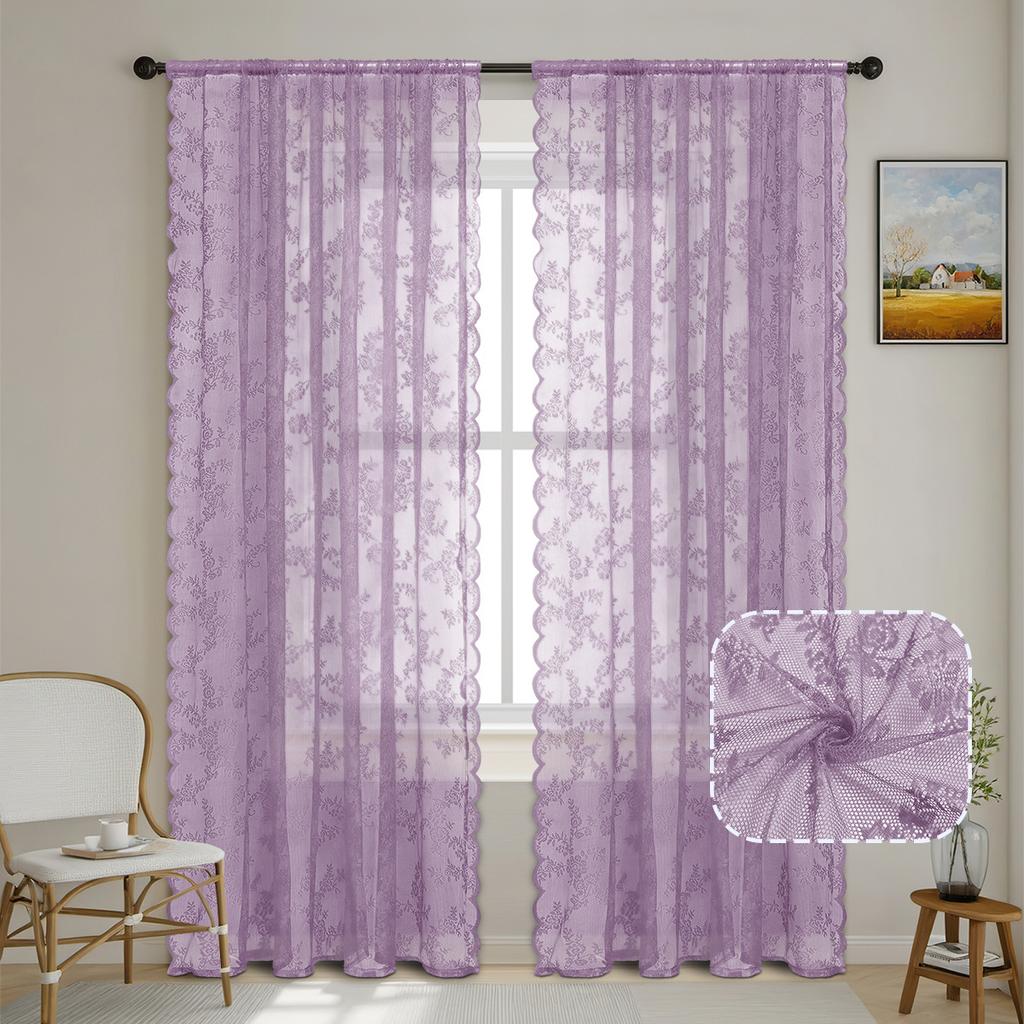 2025Cortinas Transparentes de Renda Francesa Semi-Blackout com Ilhós