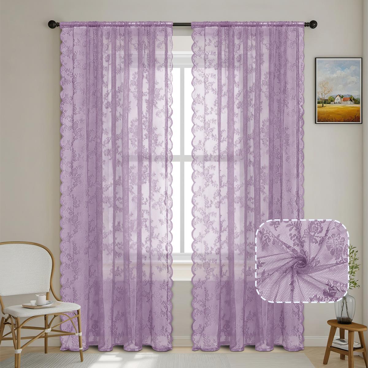

2025Французьке мереживо Прозорі штори Напівзатемнюючі Штори на люверсах W:100cm*L:100cm（One Pie світло-фіолетового кольору