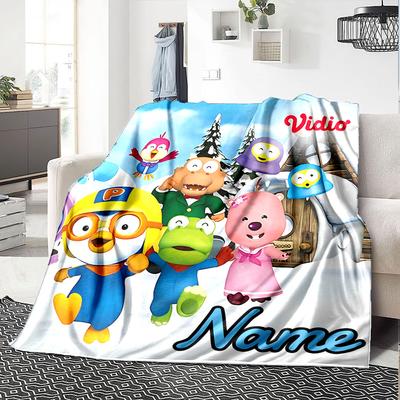 Custom Name Winter Friends Adventure Flannel Blanket for Super Soft Cute Comfort Blanket for Travel Bedding Couch Sofa Blanket