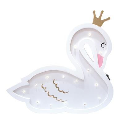 [Q4467] - 'White Swan' Wooden Lamp, White Pink - 31x28. 5cm