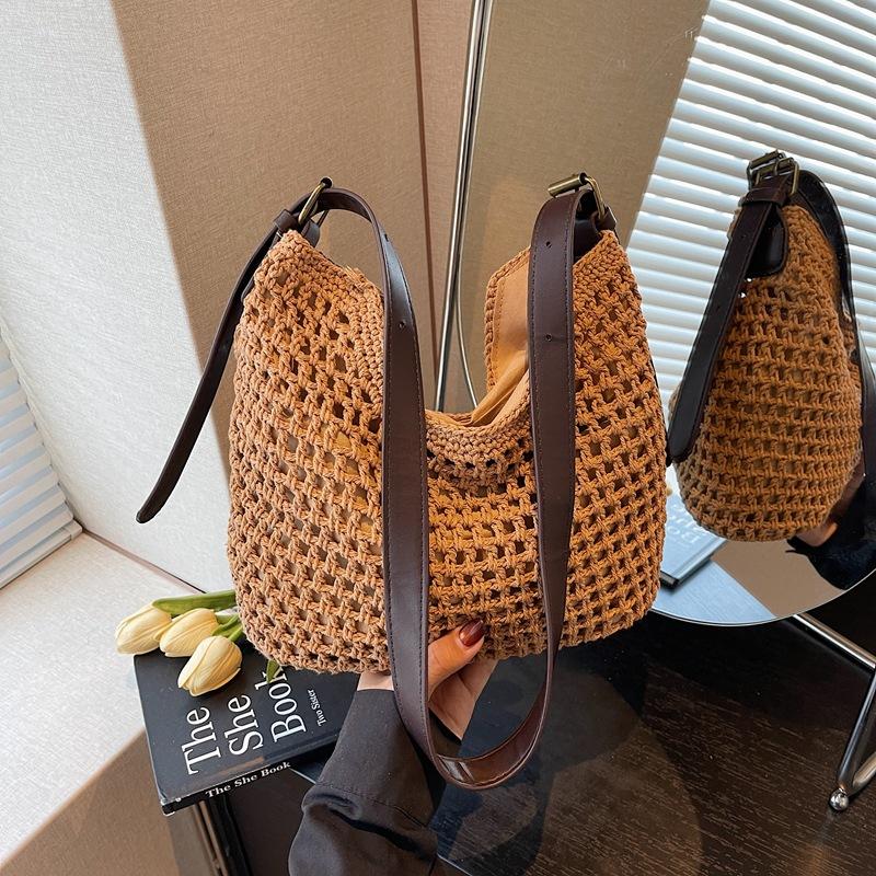 

Cotton woven bag women s summer new casual commuter shoulder bag seaside vacation messenger tote bag хаки