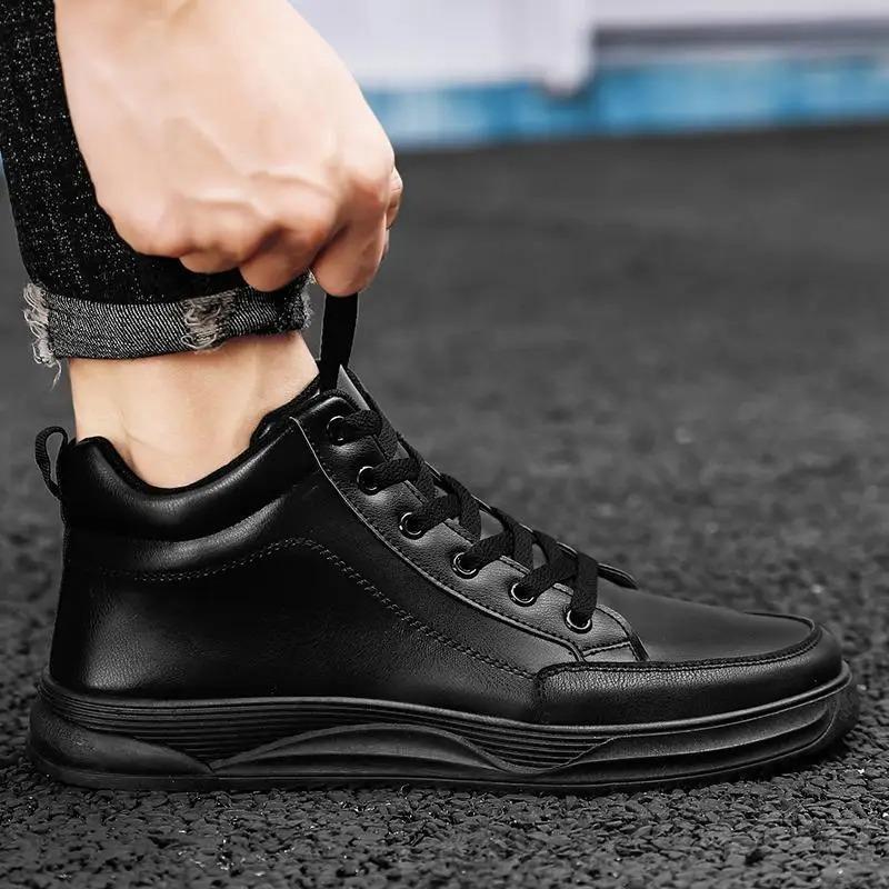 Men Shoes High Quality Leather Casual Shoes New High Top Sneakers Fashion Skateboard Shoe Lace Up Vulcanize Shoes Zapatos Hombre