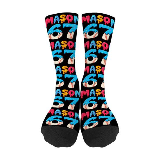 

Mason 67 Baseball Socks Funny Cream Drips Six Seven Socks Stretchy Colorful Socks Birthday Xmas Gift for Women Friends