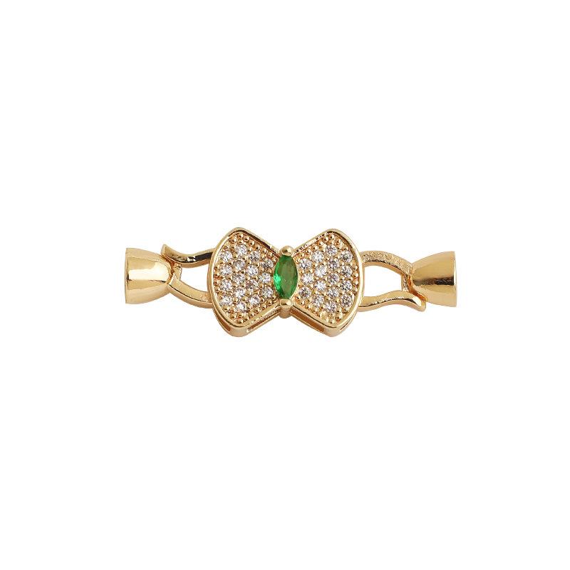 14K Gold-Filled Zircon Bow Connector Clasp with Fan-shaped Pearl for DIY Jewelry Accessories