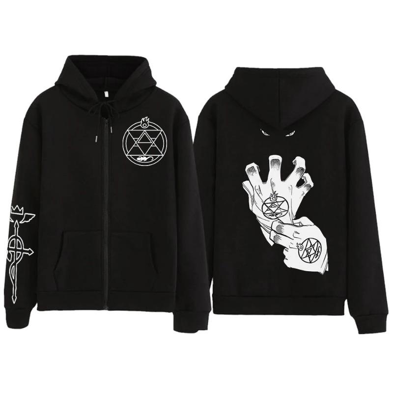 Anime Fullmetal Alchemist Edward Elric Grafica con Cappuccio Uomo Donna Casual con Zip Felpe con Cappuccio Felpa Harajuku Giacca con Zip giacche