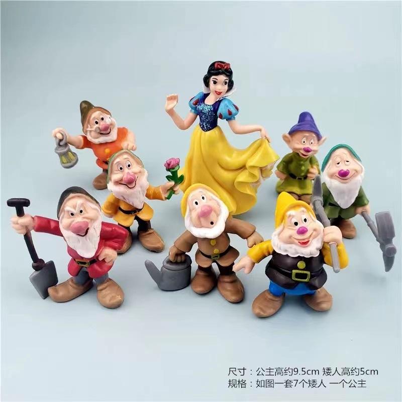 Cartoon Anime Snow White And The Seven Dwarfs Mini Doll Cute Little Girl Action Figures Car Dashboard Decoration Set Toy Fun Gif