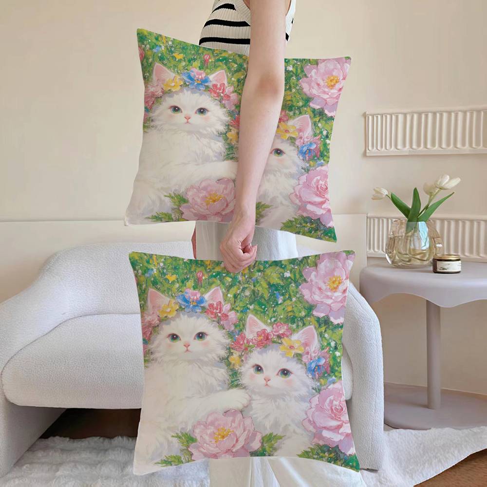

Oil Painting Style KittenS Pillow Case Anti-dustmite Pillowcase Invisible zipper silky Sofa cushion cover 12x12Inch