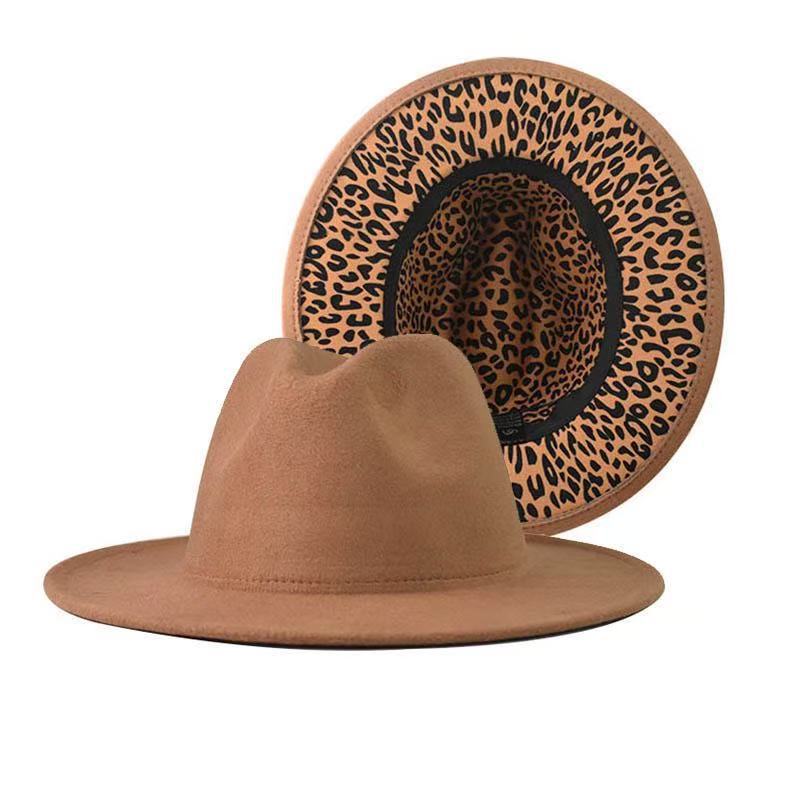 Popular European and American fashion simple leopard print color matching jazz hat men's and women's elegant versatile wide-brimmed top hat
