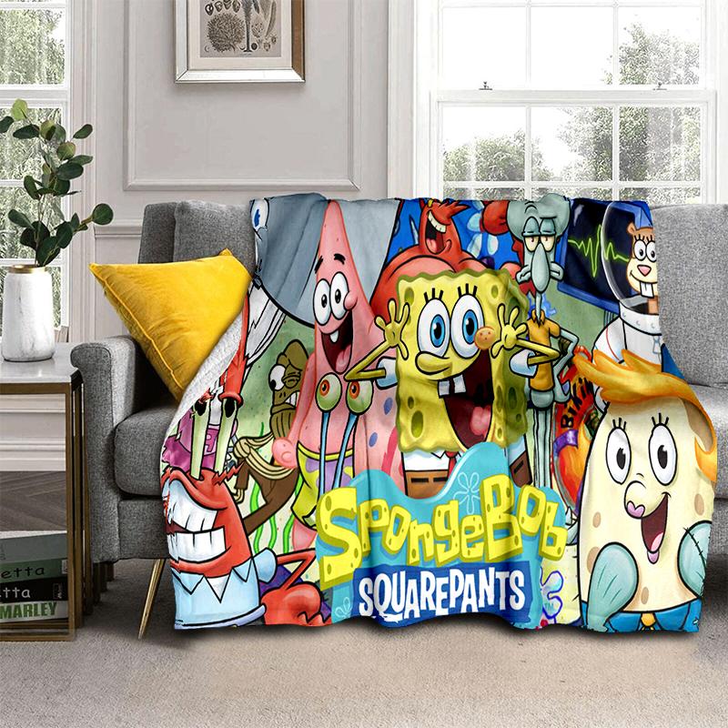 Funny S-SpongeBob Patrick Star Cartoon Flannel Blanket Soft Warm Throw Blanket for Bedroom Living Room Bed Camping Picnic Kids