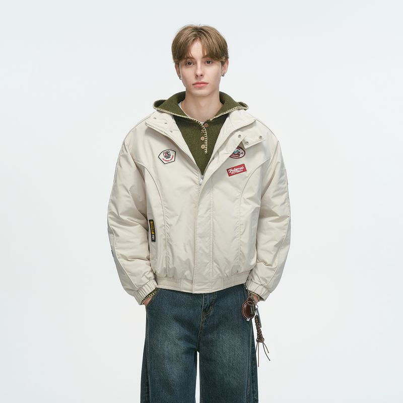 

Dream Made American-Style Racing Windbreaker Cotton Jacket for Men, Winter Thickened Cotton Coat, Men s Winter Outerwear, Motorcycle Cotton Jacket Gray X L