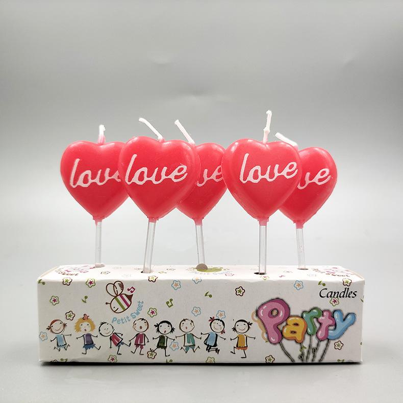 Romantic Proposal To Express Creative Love LOVE Chinese Valentine's Day Cake Candle Red Heart Shaped Birthday Candle