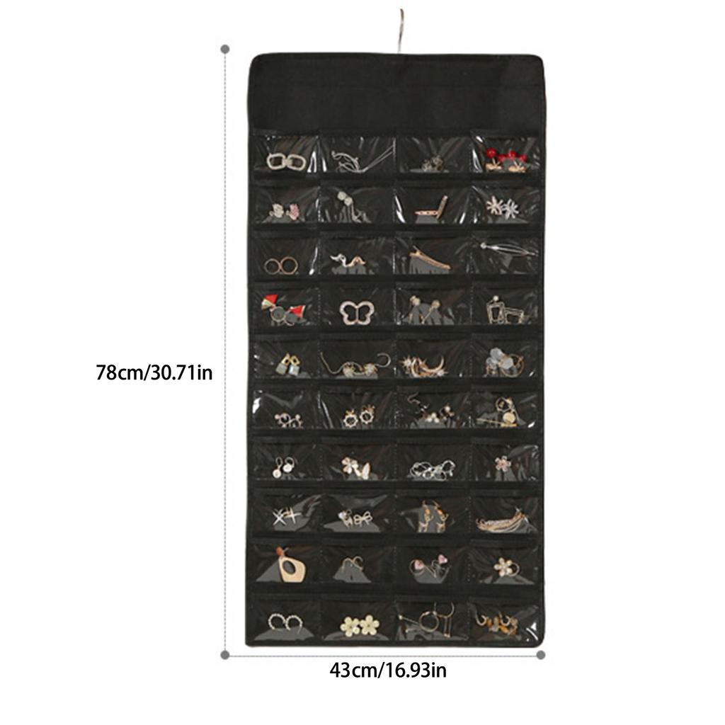 Compact Jewelry Holder Bag in Black with 48 Individual Slots Clear Viewing Jewelry Pockets for Jewelry Collector