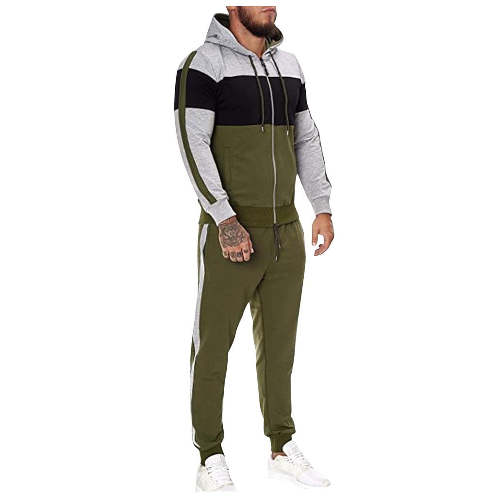Men's fashion leisure color Patchwork sports fitness Hoodies pants suit