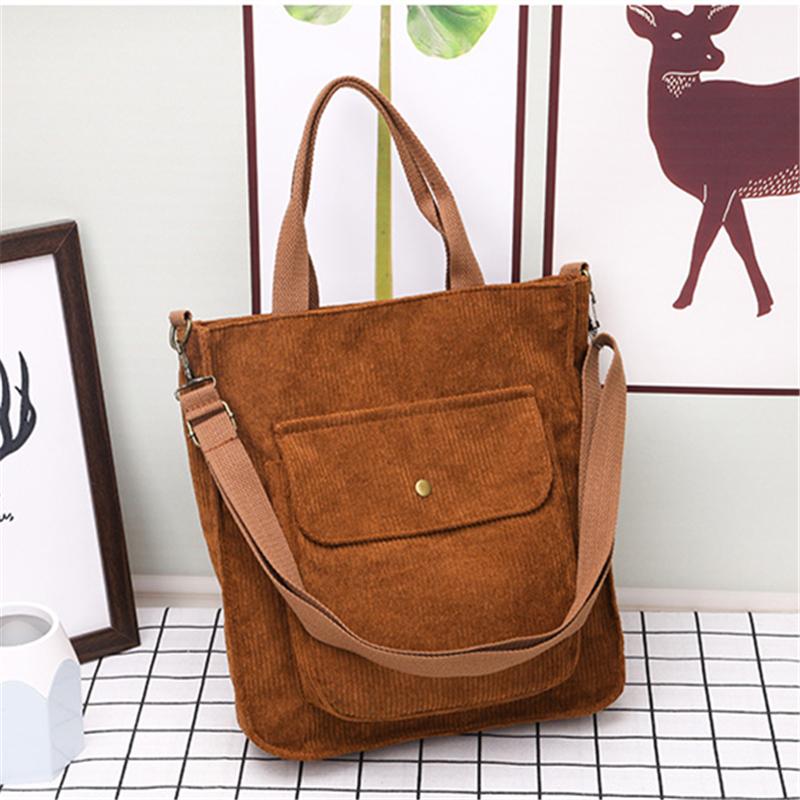 Retro Corduroy Women Handbags Large Capacity Messenger Totes Ladies Fashi Simple Designer Zipper Shoulder Wild Cloth Bag