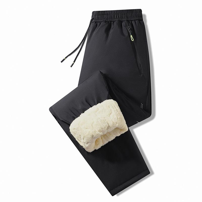 Windproof and waterproof thick cotton trousers for men Winter cold-proof fleece-lined thickened casual trousers Lambswool thermal trousers for men