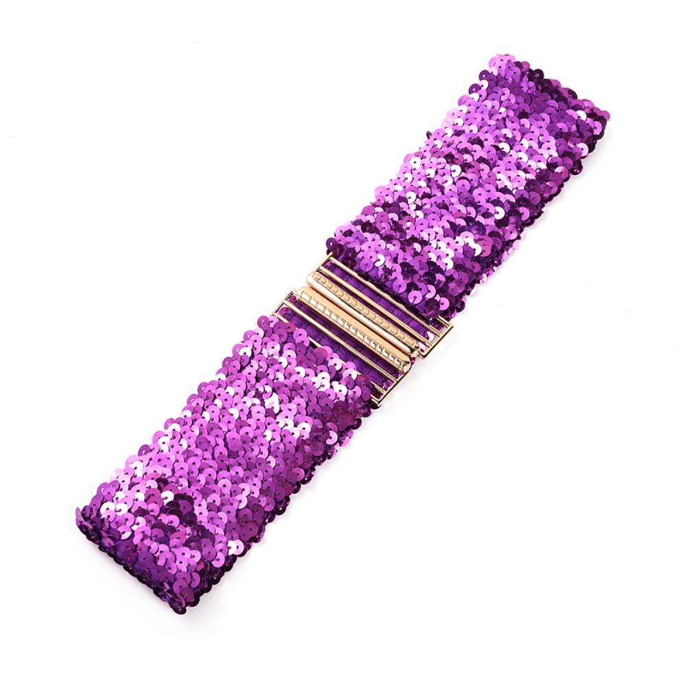 Cintura Elastica con Fibbia Dorata a Disco, Lurex e Paillettes, 60cm, da Donna, Fashion, Lucida, per Abiti