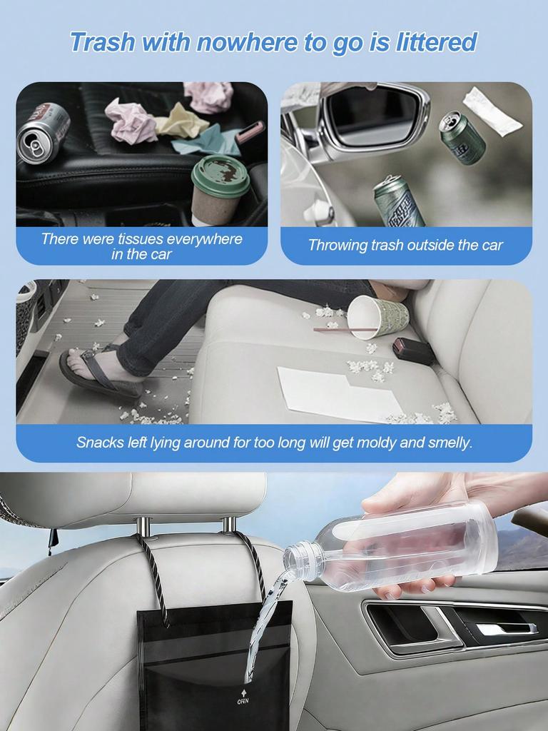 Hanging Car Trash Bag - Thickened PE, Long Strap, Hangable & Stickable, Large Capacity for Waste & Daily Items