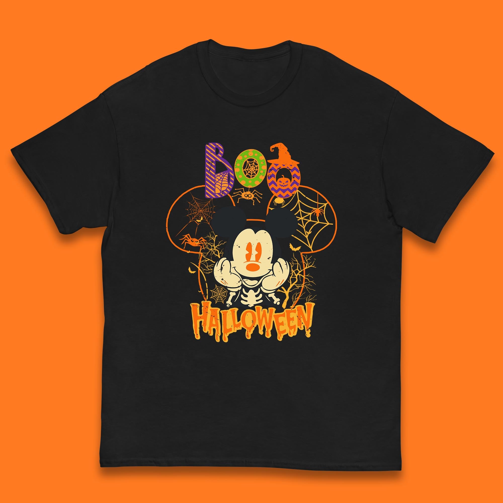 Boo Halloween Mickey Mouse Skeleton Horror Scary Disney Halloween Disneyland Trip Kids T Shirt 130