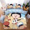 Modern Printed Maruko-chan Girl Duvet Covers Set, Anime Girl 3-Piece Set Queen Comforter Bedding Sets for Kids Children Girls