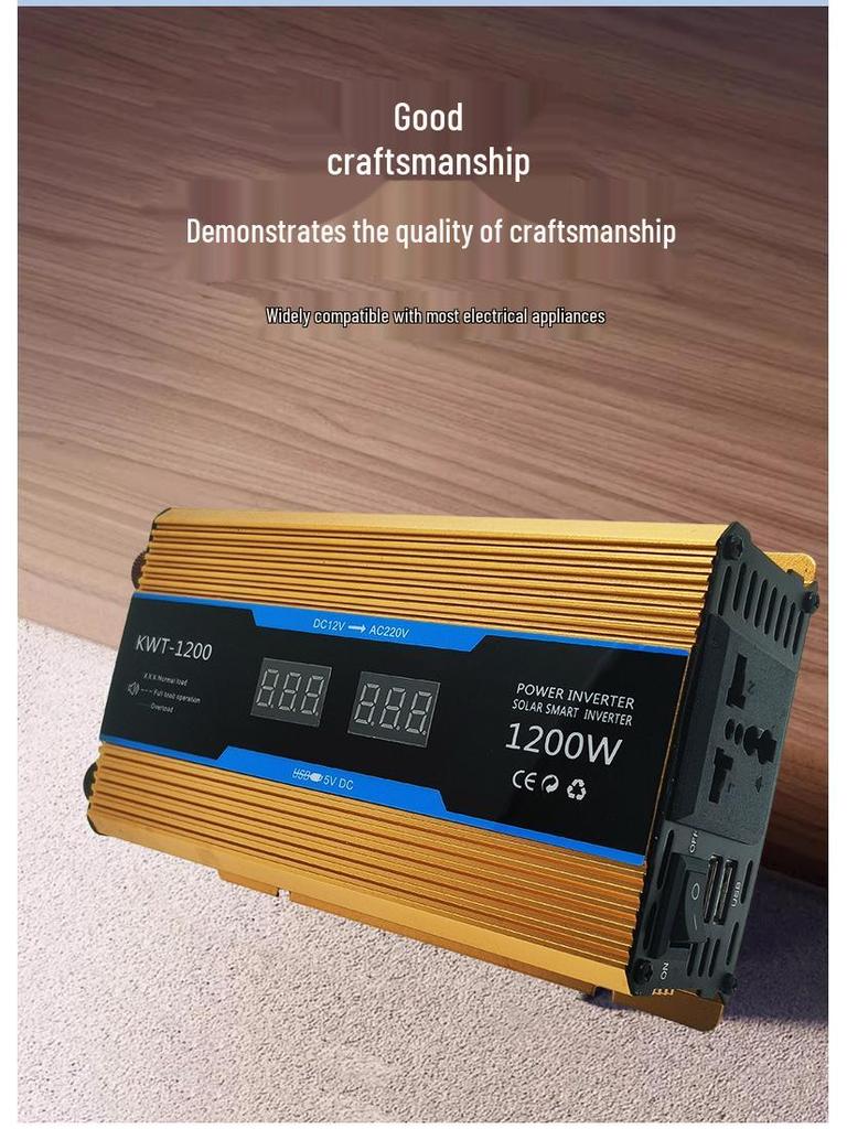 1200W/2000W High-Power Modified Sine Wave Inverter with Dual Display, 12V to 220V Converter