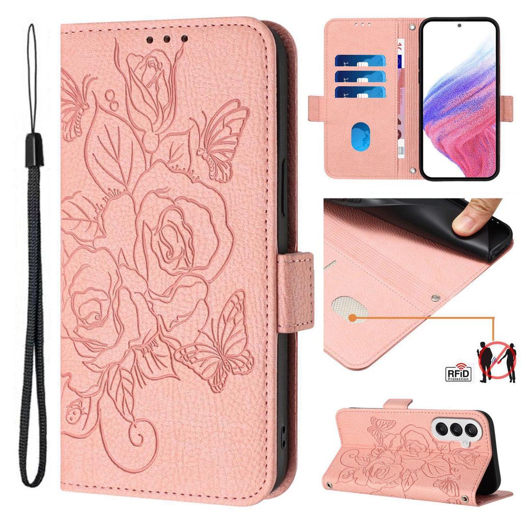 ZTE A52 Flip Anti-theft Brush for Rose Flower Embossed Blade V60 4G Card Slot