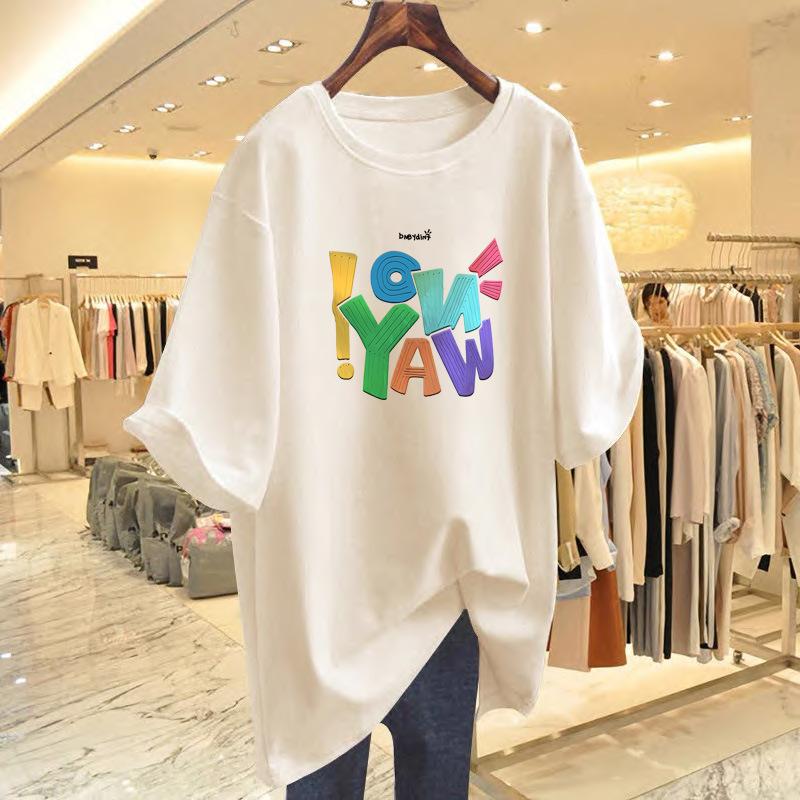 

New printed short-sleeved t-shirt women s summer loose white plus size top S