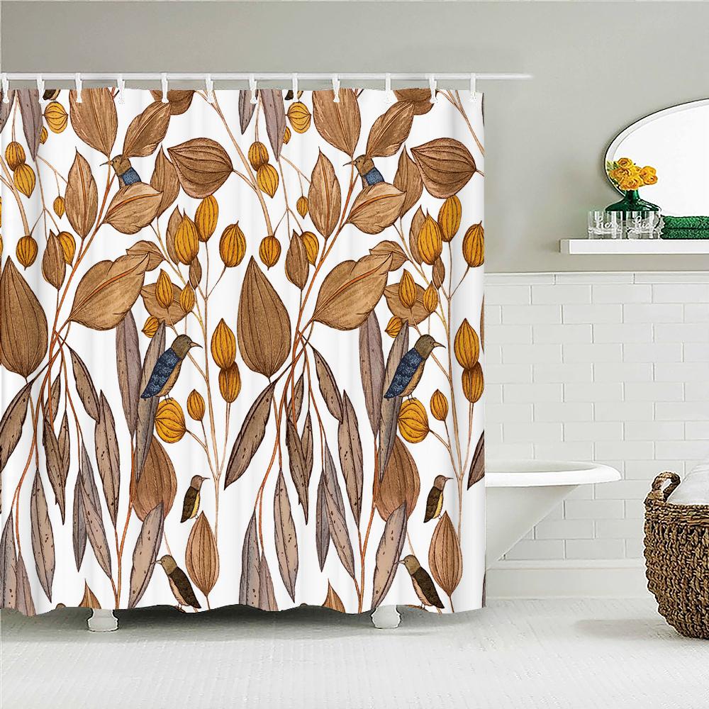 High Quality Leaves Fabric Shower Curtain Waterproof Plant Flower leaf Bath Curtains for Bathroom Decorate with Hooks
