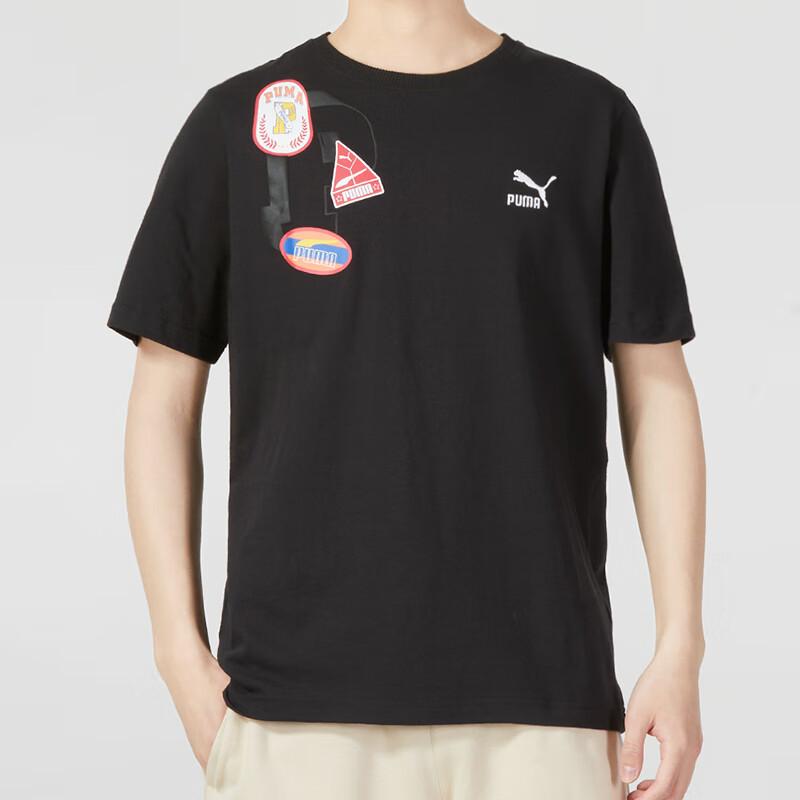 PUMA Logo Print Crew Neck Short Sleeve T-Shirt Men Tops Black 623250-01