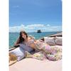 Holiday floral suit women's summer one-word shoulder tube top high-waisted skirt seaside beach two-piece set