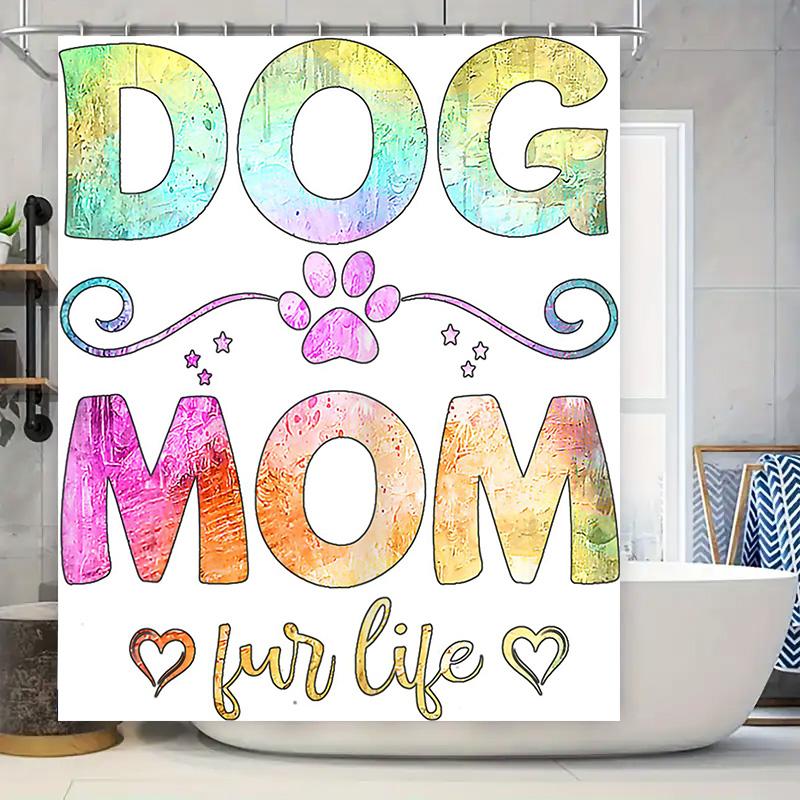 Dog Mom Shower Curtain Colorful Dog Paw Print Design For Pet Lovers Home Decor Shower Curtain Size 72X84Inches W60H190(CM)-1 Pcs