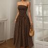 Women Retro Polka Dot Strapless Slim Fit A Line Long Dress