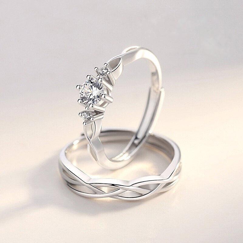 2Pcs 925 Silver Couples Ring Sets Light Polishing Simple Ring for Woman Man Classic Wedding Fine Jewelry Circle