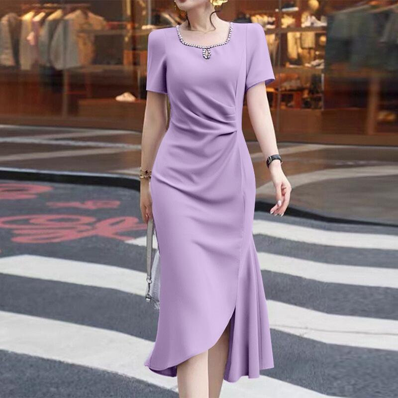 

ZANZEA Женское летнее платье-футляр с квадратным вырезом и короткими рукавами, со стразами 5XL