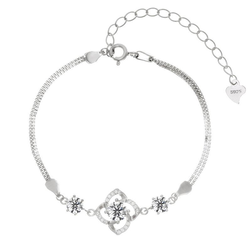 Tancise 925 Sterling Silver Zircon Bracelet Jewelry Geometric Bead Chain Link Bracelets Fashion Fine Wedding Gift for Girlfriend Women