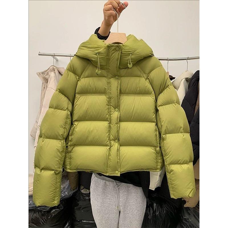 

New autumn and winter solid color puffs short hooded loose bread clothes thickened warm down cotton clothes jacket XL зелений