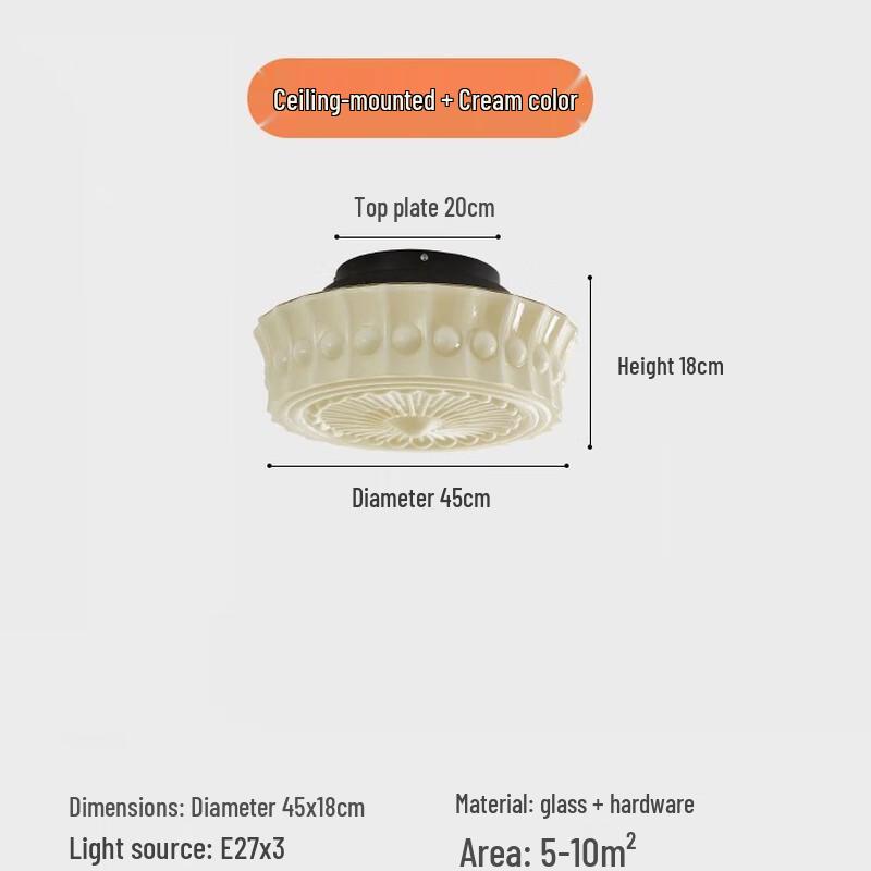 French Retro Cream Style Art Glass Ceiling Lamp