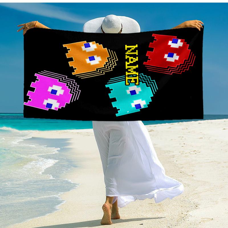 Custom Name Ultra-Soft Beach Towel with Pac-Man Theme,Ideal for Pool - Camping, Diving - Perfect Travel Essential, Vibrant Beach Towel.
