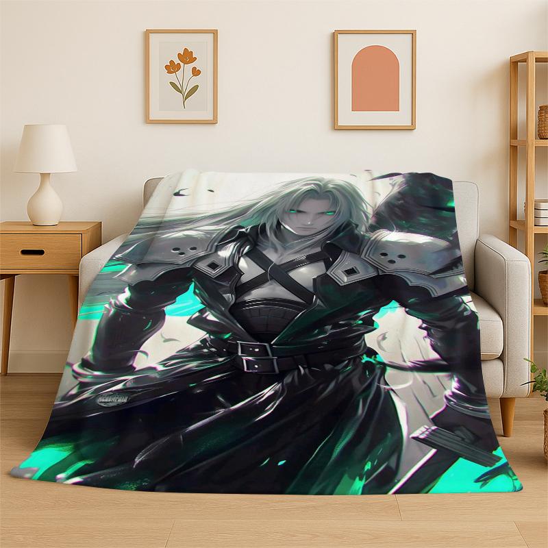 Cloud Tifa Final Fantasy Games Sephiroth Flannel Blanket Soft Warm Throw Blanket for Bedroom Living Room Bed Travel Picnic Gift