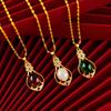 Gold-Plated Vietnam Sand Bauhinia Necklace with Tourmaline and Chalcedony Gemstone Pendant